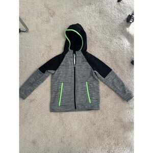 old navy active gray/black/neon green zip up hooded sweatshirt, size small 6/7